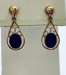 VINTAGE 14K GOLD ONYX DANGLE EARRINGS