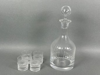 Beautiful Vintage Glass Decanter With 4 Glasses
