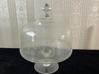 Glass Cake Stand With Etched Dome