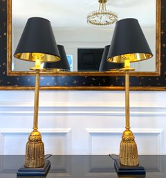 Pair - Candlestick Lamps With Metallic Gold Shade Liners