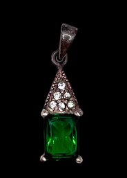 Vintage Sterling Silver And Green Color Pendant