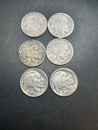 6 Buffalo Nickels 1926, 1935, 1936 (2), 1937 (2)