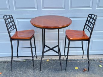 Wood Top Table And Two Chairs With Metal Frame