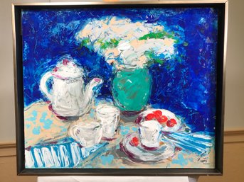 Original James Pascucci  Oil On Canvas Painting - Royal Blue Tea Party - SKU: 905-1046