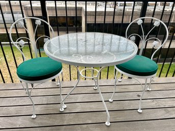 Vintage Three Piece Patio Bistro Parlor Table With Two Matching Chairs