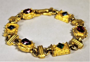 Gold Tone Colorful Jeweled Rhinestone Link Bracelet