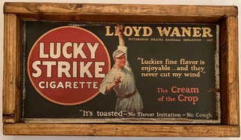 Vintage Lucky Strike Cigarettes Lloyd Waner Pittsburgh Pirates Baseball - Ad - C1970 - Wood Tray Wall - Decor