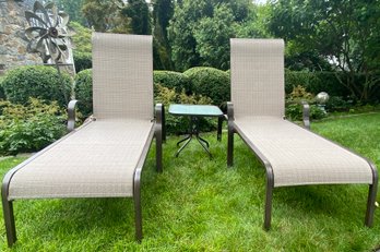 Pair Of Chaise Lounges With Side Table