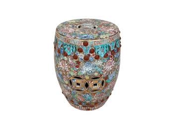 An Ornate Ceramic Chinese Garden Stool - Floral Decorated