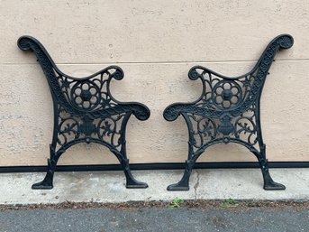 A Pair Of Cast-Iron Bench Sides With A Traditional Design, Ready For Wooden Slats