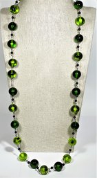 Sent Murano Italy Glass Beaded Art Glass Necklace In Green Vintage