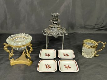 Elegant Candle Holders And More! Grindley Butter Pat Dishes, Iron Candleholder Plus