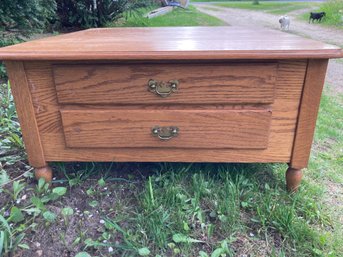 Large Solid Wood Oak Square Coffee Table With Drawers