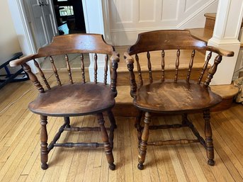Pair Of Vintage Solid Maple Captain's Chairs