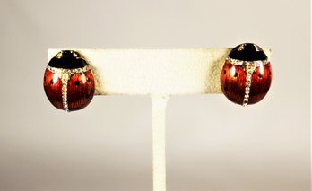 Gold Over Sterling Silver MMA Enamel Lady Bug Pierced Earrings