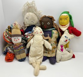 6 Hand Made Rag Dolls, Mostly Vintage