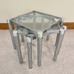 In The Style Of Milo Baughman -  70s Chrome Nesting Tables