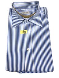 Brioni Blue And White Striped Dress Shirt-Size 44- 17 1/2