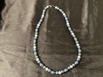 Swarovski Blue , White Pearls And Sterling Silver Necklace