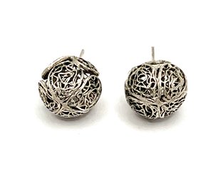 Vintage Sterling Silver Intricate Ball Stud Earrings