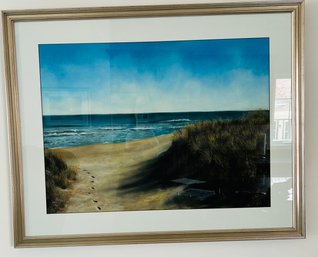 Original Framed Painting - Footprints On The Beach By Local Artist, Signed