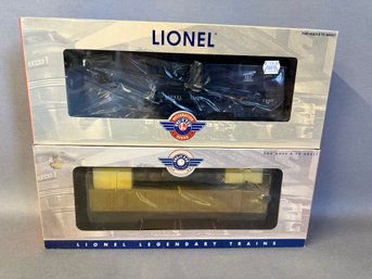 NIB Lionel Trains: Operating Barrel Ramp Car & Lionel Lines Crane Car, 6-19877 & 6-29821