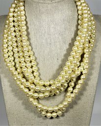 Multi Strand Faux Pearl Necklace Having Enamel Clasp By Carolee