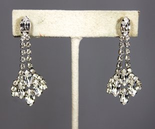 Vintage White Rhinestone Clip Earrings