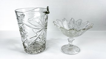 Fifth Avenue Crystal Pedestal Bowl And Vintage Glass Pitcher