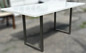 A Modern Silestone Dining Or Work Table With Brushed Steel Base