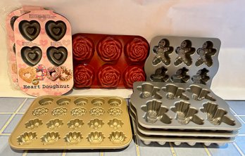 New Baking Cakelet Pans: 4 Nordic Ware  Gingerbread Kids, 2 Heart Donut Pans & 2 Flower Cake Pans