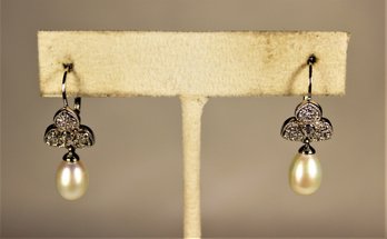 Sterling Silver Genuine Pearl Pierced Drop Earrings