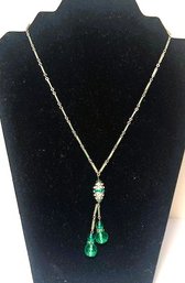 Sterling Green Crystal/ Glass Lariat Style Necklace