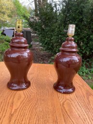 Matching Pair Of Ginger Jar Style Lamps Brown Nice And They Work