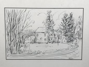 Original James Pascucci Drawing - House With Trees - Very Nice Piece - SKU: 2018-6-200