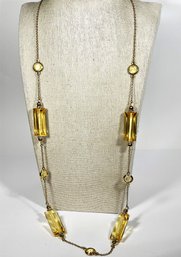 Kate Spade Yellow Plastic And Gold Tone Elongated Necklace 30' Long