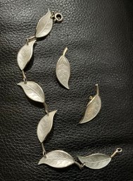 Vintage David Andersen White Enamel And Sterling Leaf Link Bracelet