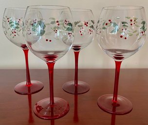 Pfaltzgraff Etched & Hand Painted Wine Goblets, Set Of 4