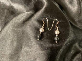 Swarovski Black Pearl And Sterling Silver Bead Earrings