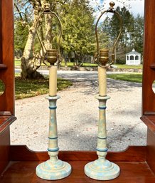A Pair Of Custom Painted Baluster Form Stick Lamps
