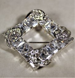 Fine CZ Sterling Silver Brooch Signed