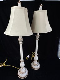 Pair Of White Crackle Table Lamp