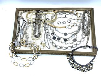 Tray Assortment Of Silvertone, Goldtone, & Grey Metallics - 24 Pieces