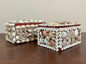Pair Of Vintage Hinged Shell Trinket Boxes