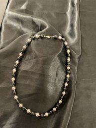 Swarovski Black Pearl  And Sterling Silver  Beaded Necklace