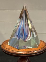 Super Cool Art Glass Pyramid On Stand