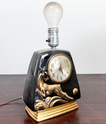 A Fabulous Vintage Ceramic Deer Lamp With Clock, C. 1950's