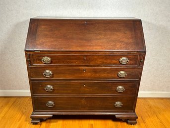 Antique 1800s Mahogany Slant Front Desk With Ogee Bracket Feet