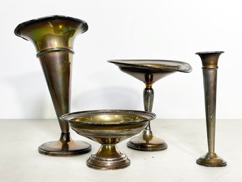 A Medley Of Antique Weighted Sterling Silver Vases And Compotes