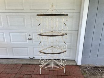 French Iron Corner Bakers Rack With Brass Details